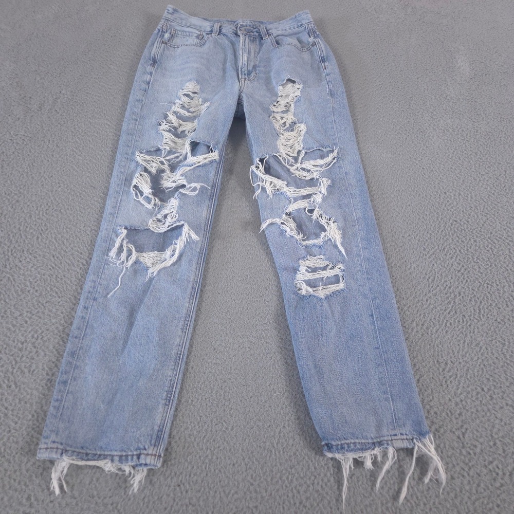 American Eagle Jeans Womens 6 Long Blue Mom Jean Distressed Ripped 100%‎ Cotton